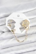 Kalp Yıldız Model Pirinç Gold Renk Zincir Bağlantılı Ear Cuff Küpe Seti - TJ-BKP11547