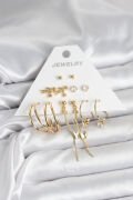 Pirinç Gold Renk 6 Çiftli Kadın Küpe Seti - TJ-BKP11327