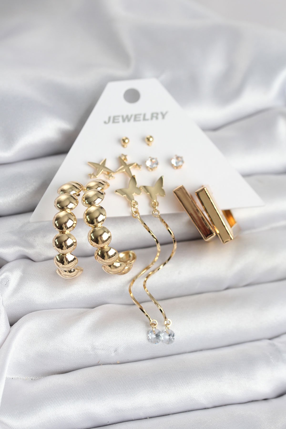 Gold Renk Pirinç 6 Çift Kadın Küpe Seti - TJ-BKP11328