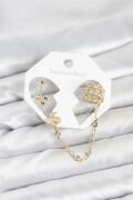 Kiraz Model Pirinç Gold Renk Zincir Bağlantılı Ear Cuff Küpe Seti - TJ-BKP11549