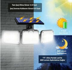 Kumandalı Solar Güneş Enerjili 122 Ledli Hareket Sensörlü Bahçe Aydınlatma Sokak Lambası