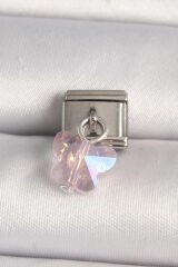 316L Çelik Gümüş Renk Pembe Zirkon Taşlı Kelebek Model Nomination Charm - TJ-BC1319