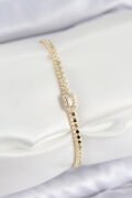 Pirinç Zirkon Taşlı Ezme Zincirli Baget Model Gold Renk Kadın Bilekilk - TJ-BB7653