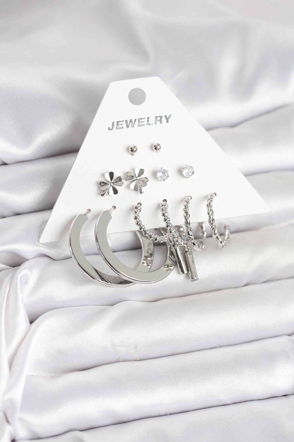 Pirinç Gümüş Renk 6 Çift Kadın Küpe Seti - TJ-BKP11332