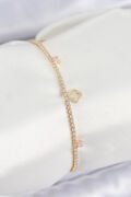 Pirinç Zirkon Taşlı Yonca Model Gold Renk Kadın Bilekilk - TJ-BB7656