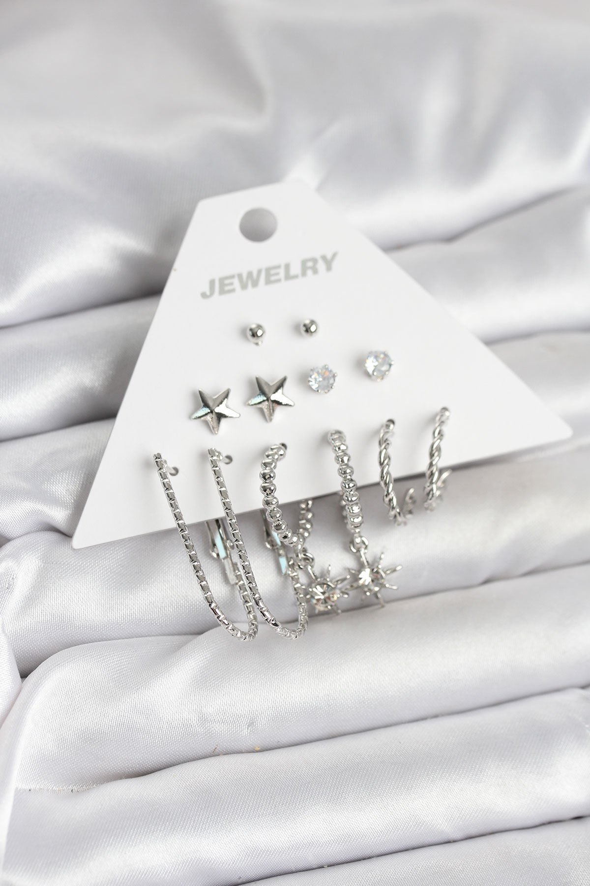 Pirinç Gümüş Renk Küpe Seti 6'lı - TJ-BKP11334