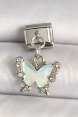 316L Çelik Gümüş Renk Zirkon Taşlı Sarı Mineli Kelebek Model Nomination Charm - TJ-BC1324