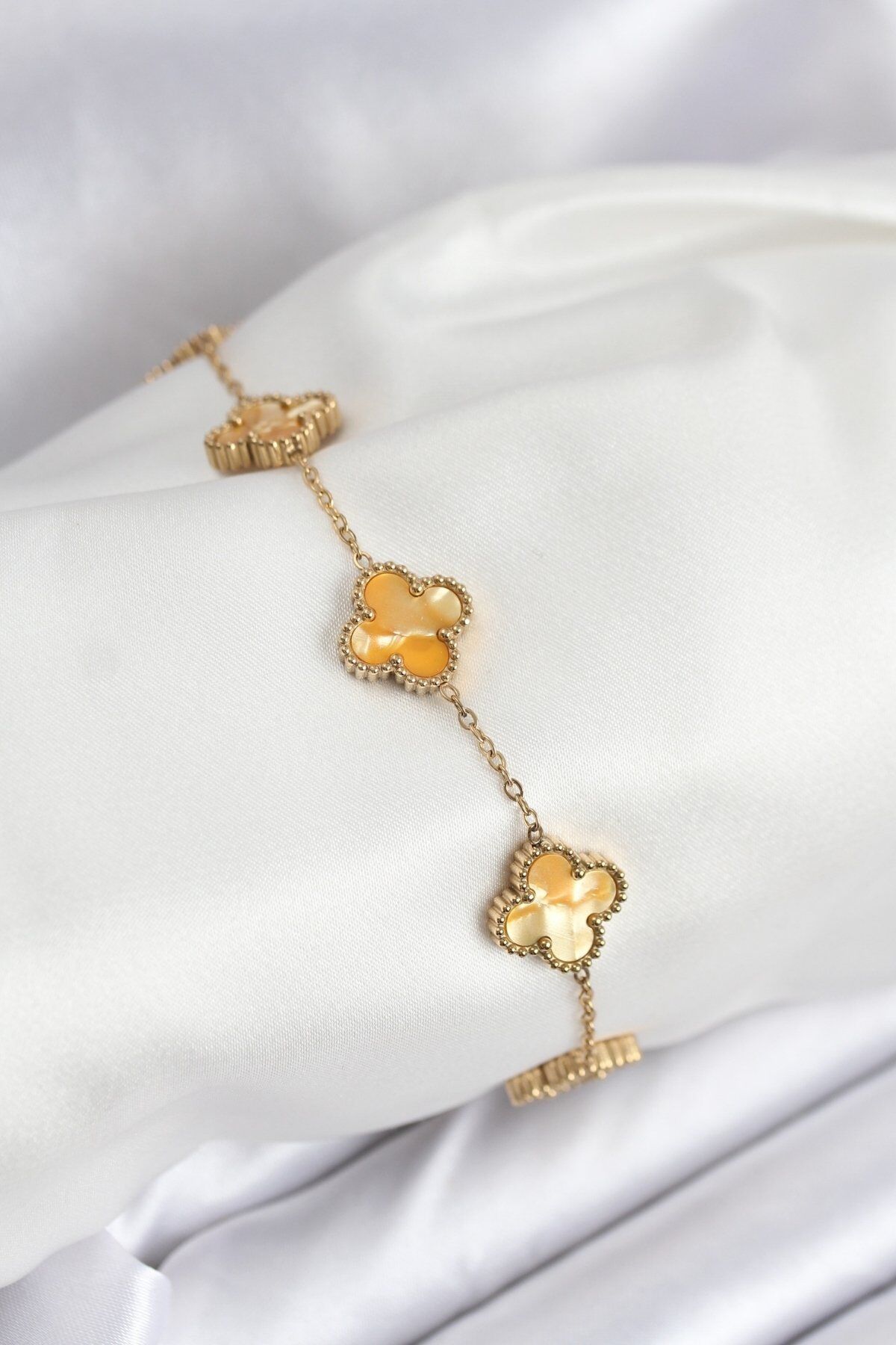 316L Çelik Gold Zincir Sarı Yonca Bileklik - TJ-BB7906