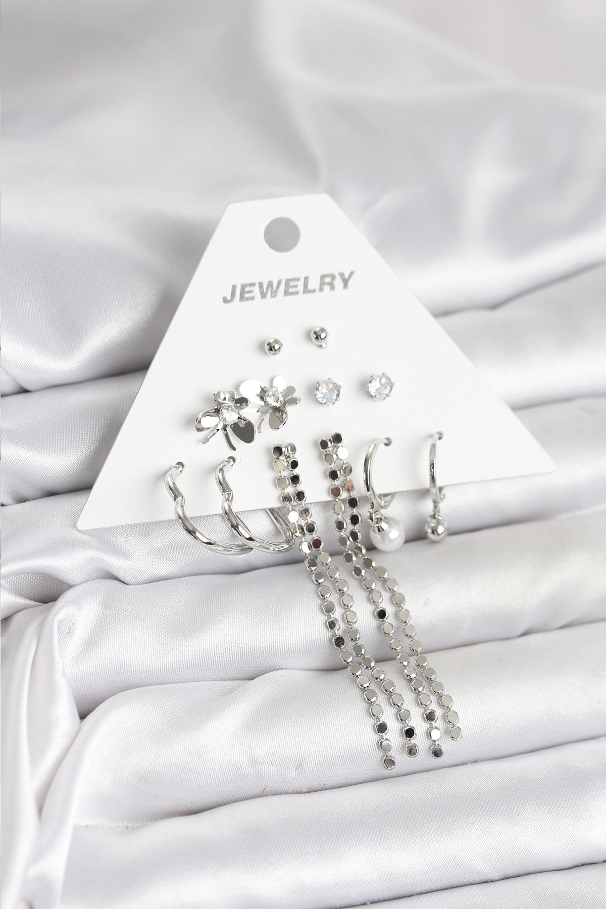 Pirinç Gümüş Renk 6 Çift Kadın Küpe - TJ-BKP11336