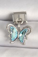 316L Çelik Gümüş Renk Turkuaz Zirkon Taşlı Kelebek Model Nomination Charm - TJ-BC1326