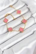 316L Çelik Gold Zincir Pembe Yonca Renk Bileklik - TJ-BB7908