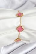 316L Çelik Gold Zincir Pembe Yonca Renk Bileklik - TJ-BB7908