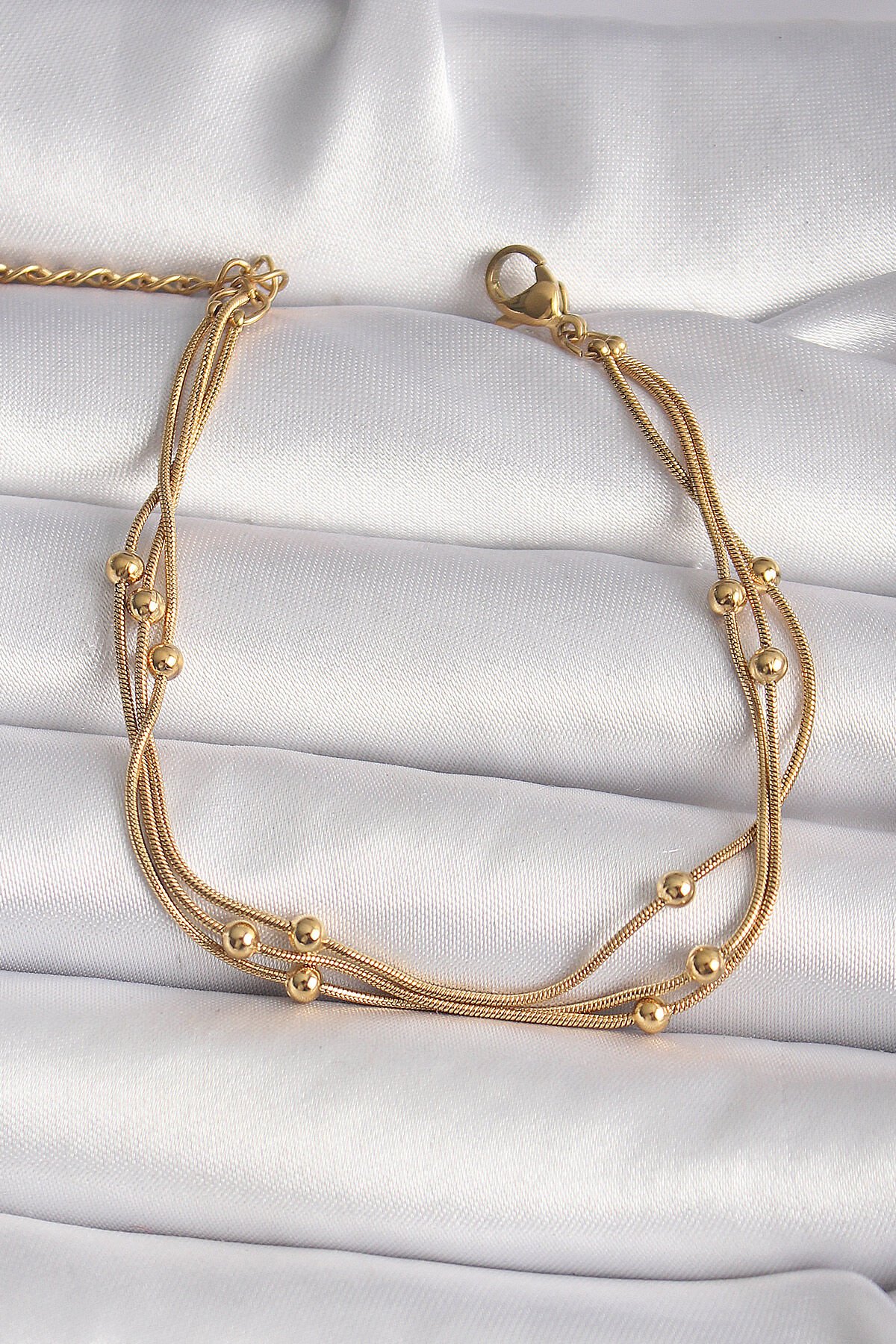 316L Çelik Gold Renk Topçuk Zincir Model Kadın Bileklik - TJ-BB6613