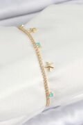 Pirinç Zirkon Taşlı Deniz Yıldızı Model Gold Renk Kadın Bilekilk - TJ-BB7662
