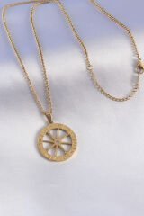 316L Çelik Gold Renk Burçlar İşleme Zirkon Taşlı Kadın Kolye - TJ-BKO7321