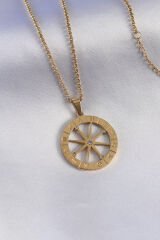 316L Çelik Gold Renk Burçlar İşleme Zirkon Taşlı Kadın Kolye - TJ-BKO7321