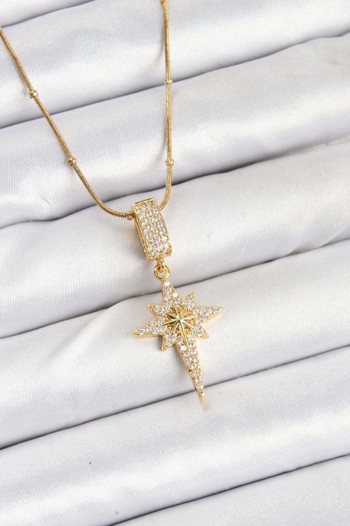 316L Çelik Zincir Gold Renk Kutup Yıldızı Kadın Kolye - TJ-BKO10559