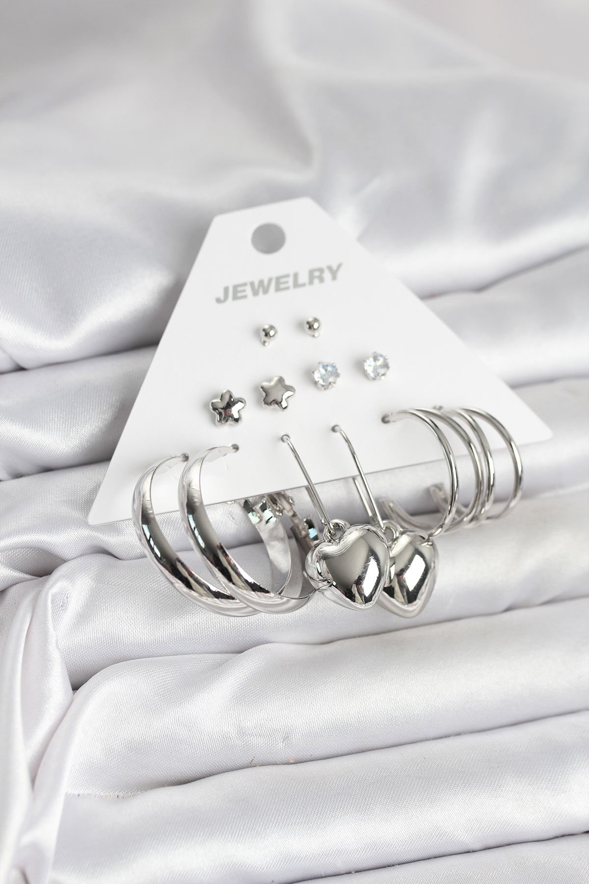 Pirinç Gümüş Renk 6 Çift Kadın Küpe Seti - TJ-BKP11340