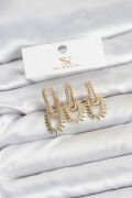 Pirinç Gold Renk Zirkon Taşlı Vintage Model YSX Trio Küpe Seti - TJ-BKP11560