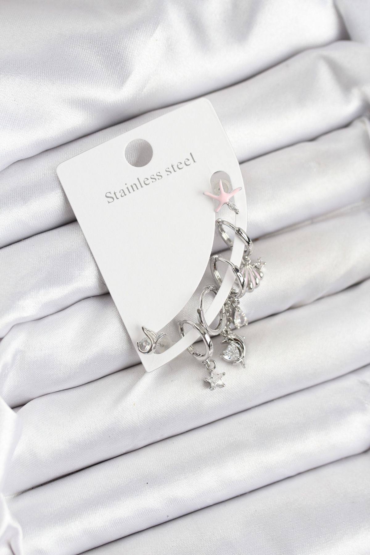 Pirinç Gümüş Renk Set Küpe - TJ-BKP11216