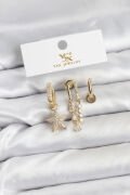 Pirinç Gold Renk Zirkon Taşlı Yıldız Vintage Model YSX Trio Küpe Seti - TJ-BKP11562