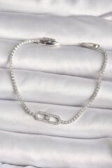 Pirinç Gümüş Renk Zirkon Taşlı Messika Model Kadın Bileklik - TJ-BB6618