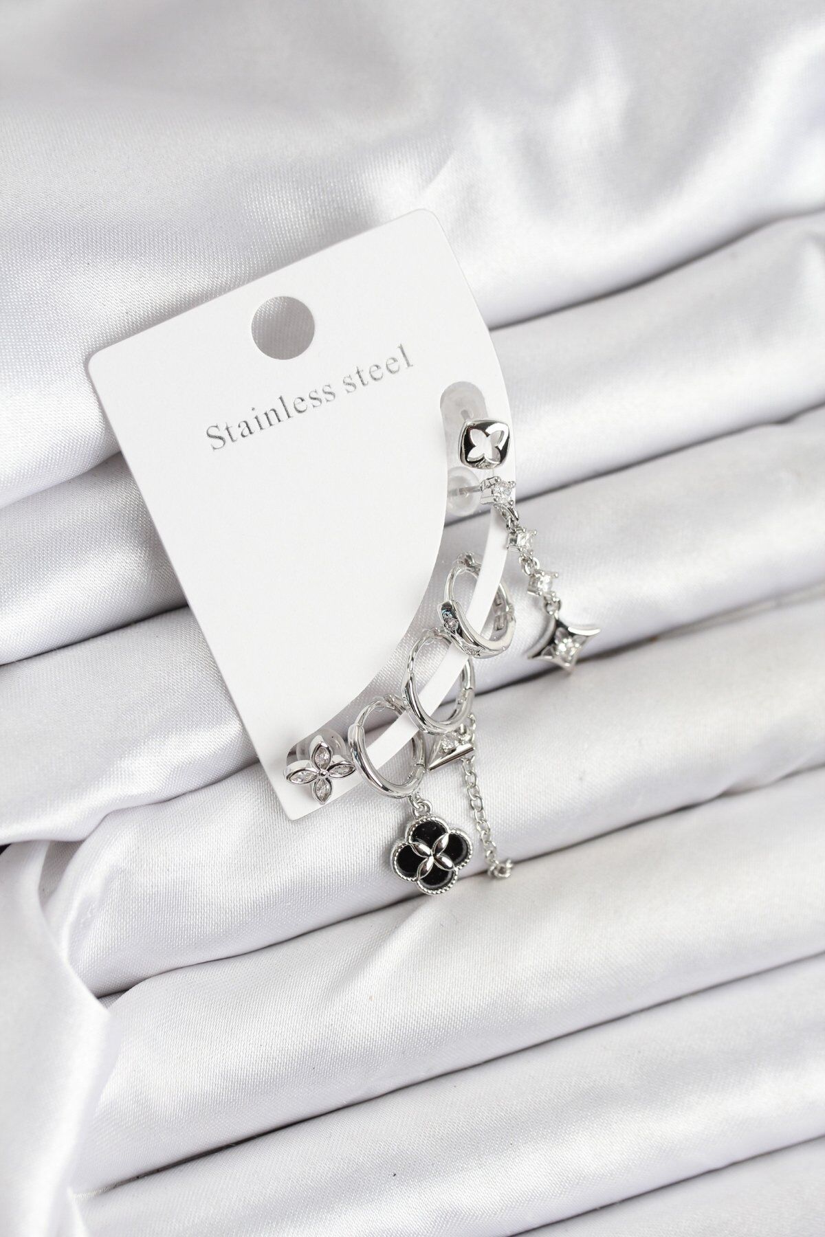 Pirinç Gümüş Renk Kadın Set Küpe - TJ-BKP11218