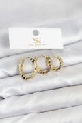 Pirinç Gold Renk Zirkon Taşlı Petek Halka Model YSX Trio Küpe Seti - TJ-BKP11566