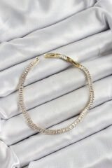 Pirinç Zirkon Taşlı İnce Su Yolu Model Gold Renk Kadın Bileklik - TJ-BB7034