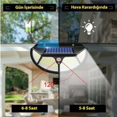 Solar Güneş Enerjili 102 Ledli 3 Modlu Hareket Sensörlü Oval Bahçe Lambası