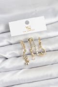 Pirinç Gold Renk Zirkon Taşlı Uzay Model YSX Trio Küpe Seti - TJ-BKP11568