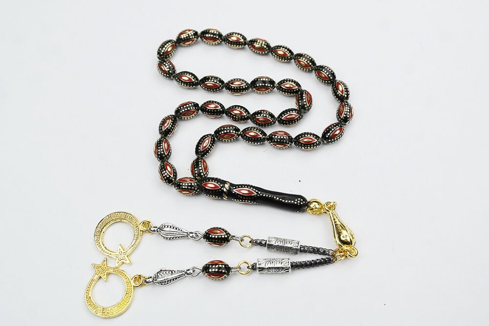 Arpa Model Kırmızı Mine  İşlemeli Pirinç Kafes Tespih