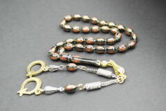 Arpa Model Kırmızı Mine  İşlemeli Pirinç Kafes Tespih