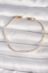 Pirinç Gold Renk Su Yolu Zirkon Taşlı Kadın Bileklik - TJ-BB6623