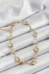Pirinç Şeffaf Kalp Model Gold Renk Zirkon Taşlı Kadın Bileklik - TJ-BB7037