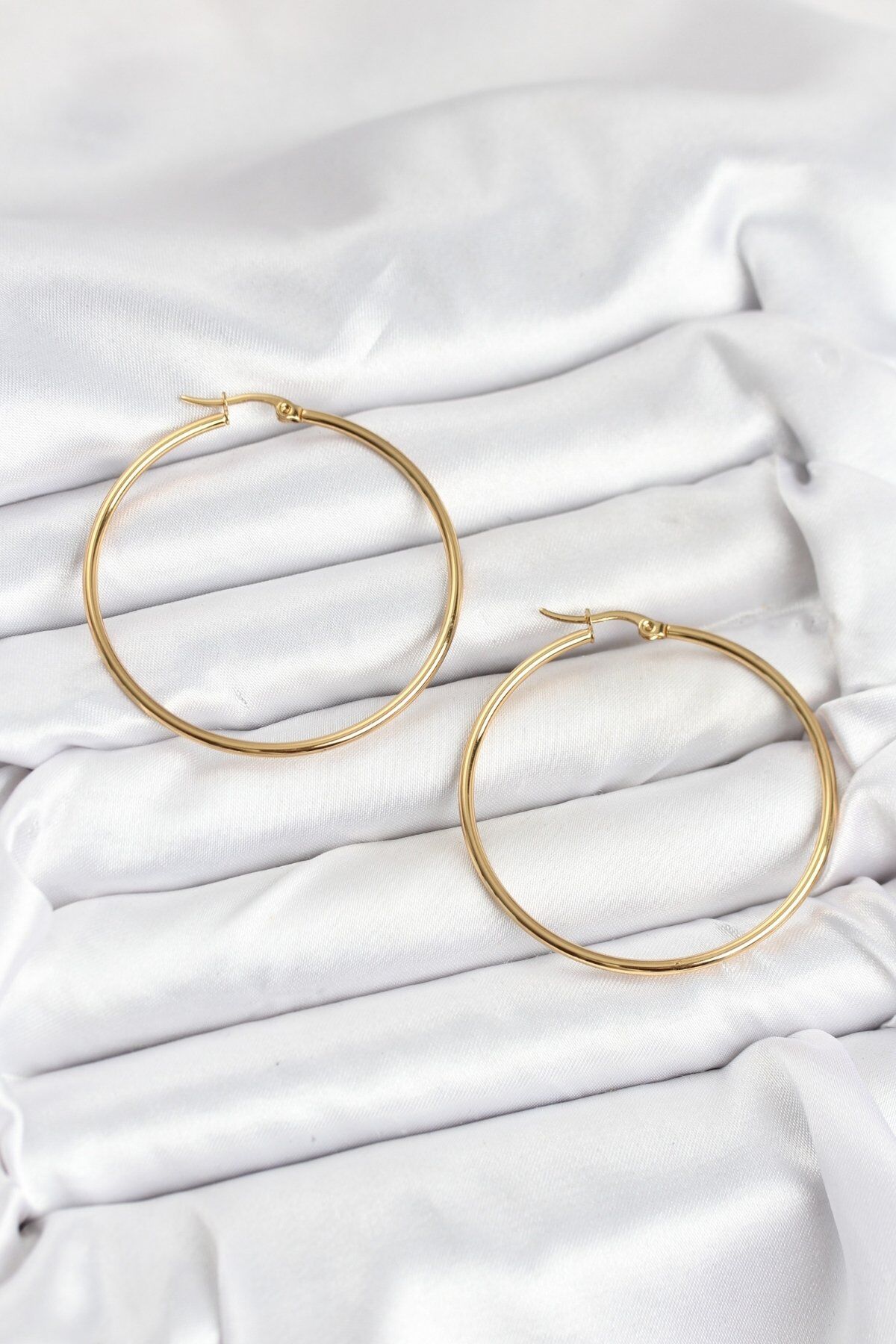 316L Çelik Gold Renk 45 mm Halka Kadın Küpe - TJ-BKP11227