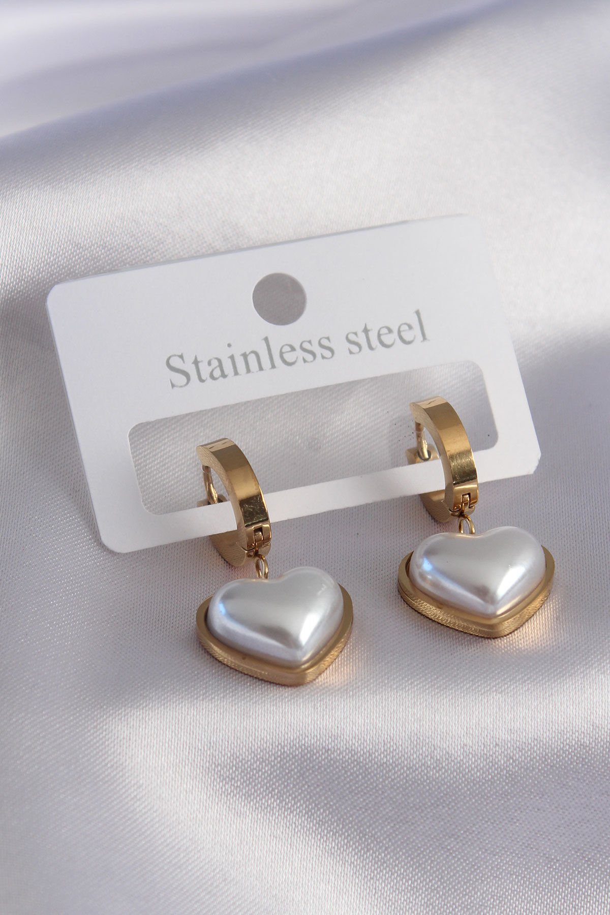 316L Çelik Gold Renk Kalp Model Kadın Küpe - TJ-BKP7458