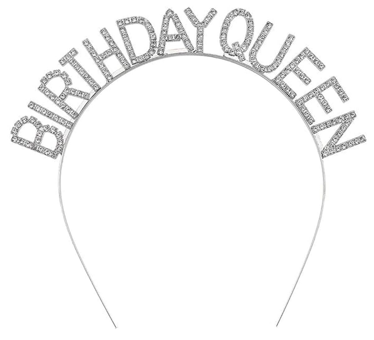 Gümüş Renk Kristal Taşlı Parlak Birthday Queen Yazılı Kraliçe Taç 16x17 cm (4944)