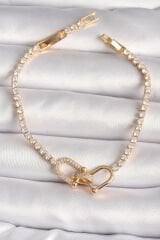 Pirinç Gold Renk Su Yolu Zirkon Taşlı Tiffany Model Kadın Bileklik - TJ-BB6631