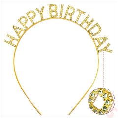 Altın Gold Renk Kristal Taşlı Parlak Happy Birthday Taç 16x17 cm (4944)