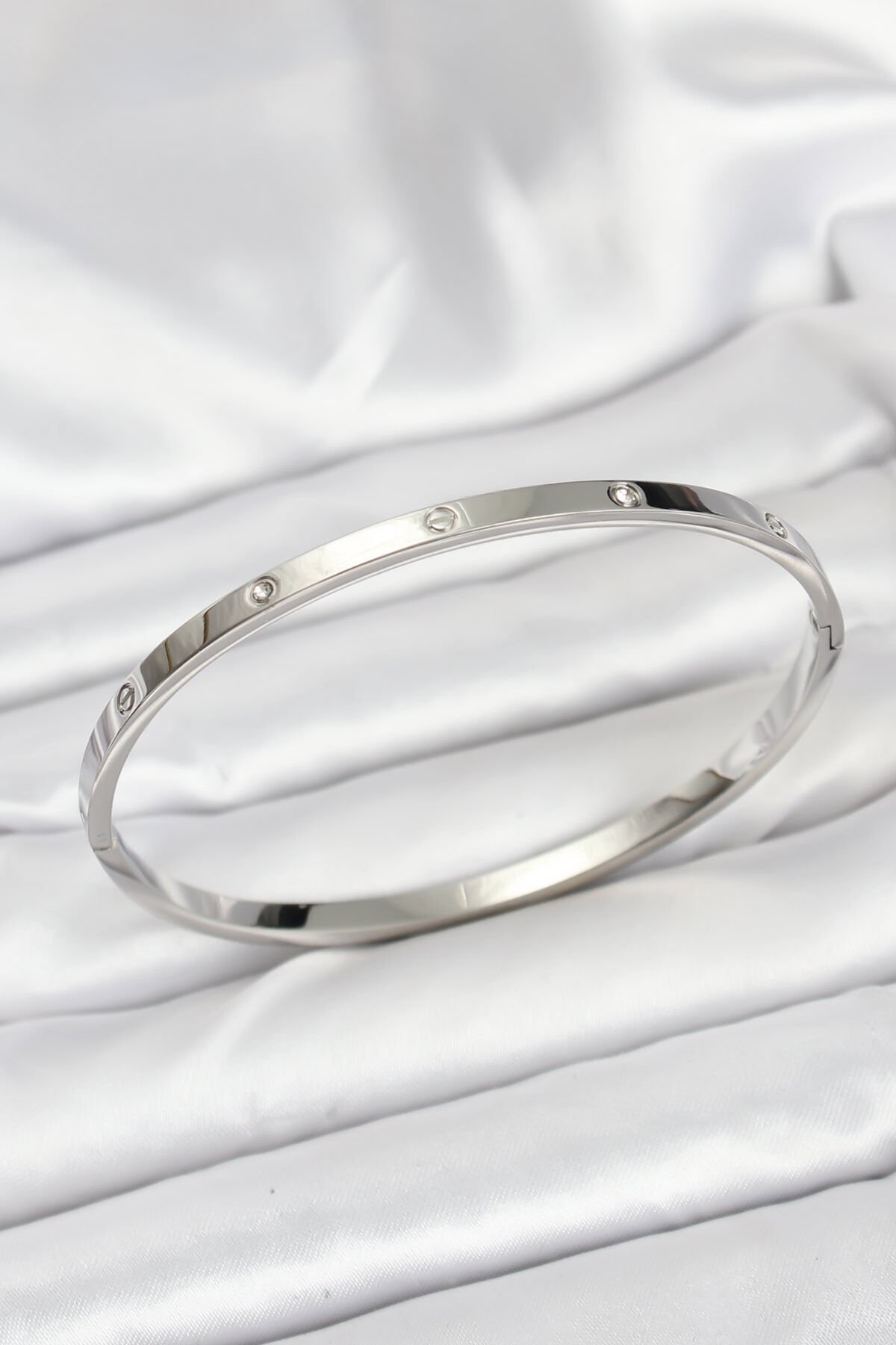 316L Çelik Gümüş Renk 65 mm İnce Kadın Kelepçe Bileklik - TJ-BB7913