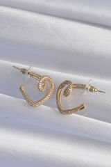 Pirinç Gold Renk Zirkon Taşlı Kıvrımlı Yarım Kalp Küpe - TJ-BKP9279