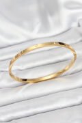316L Çelik Gold Renk Zirkon Taşlı 65 mm İnce Kadın Kelepçe Bileklik - TJ-BB7914