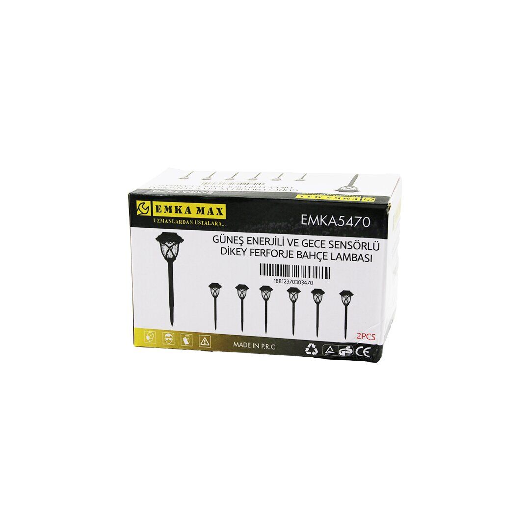 2PCS DİKEY FERFORJE GÜNEŞ ENERJİLİ SOLAR LED GECE SENSÖR BAHÇE LAMBASI 10X10X13CM+ÇUBUK=44CM (4944)