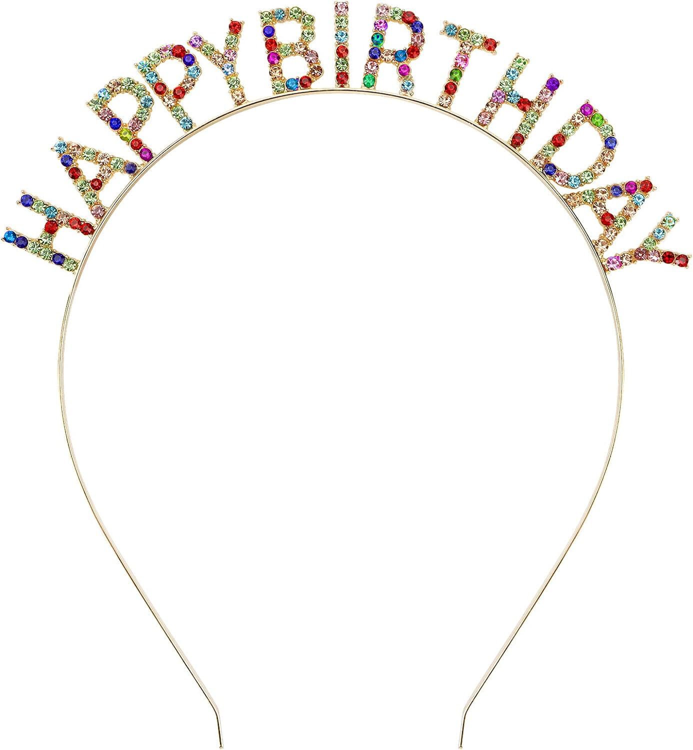 Rengarenk Kristal Taşlı Ekstra Lüks Gümüş Kaplama Happy Birthday Taç 16x17 cm (4944)