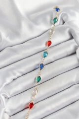 Pirinç Gold Renk Karışık Renk Damla Zirkon Taşlı Kadın Bileklik - TJ-BB7048