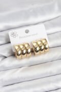 316L Çelik Gold Renk 3'lü Görünüm Kadın Küpe - TJ-BKP11581