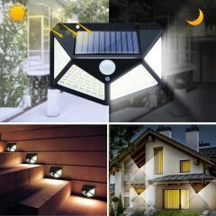 100 Ledli 3 Farklı Aydınlatma Ayarlı Solar Güneş Enerjili Hareket Sensörlü Bahçe Duvar Lambası (4944)