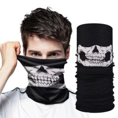 Siyah Renk Dikişsiz Çok Fonksiyonlu Çene Kafatası Yüz Maskesi Baf Buff Bandana Boyunluk Bileklik (4944)