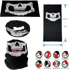 Siyah Renk Dikişsiz Çok Fonksiyonlu Çene Kafatası Yüz Maskesi Baf Buff Bandana Boyunluk Bileklik (4944)